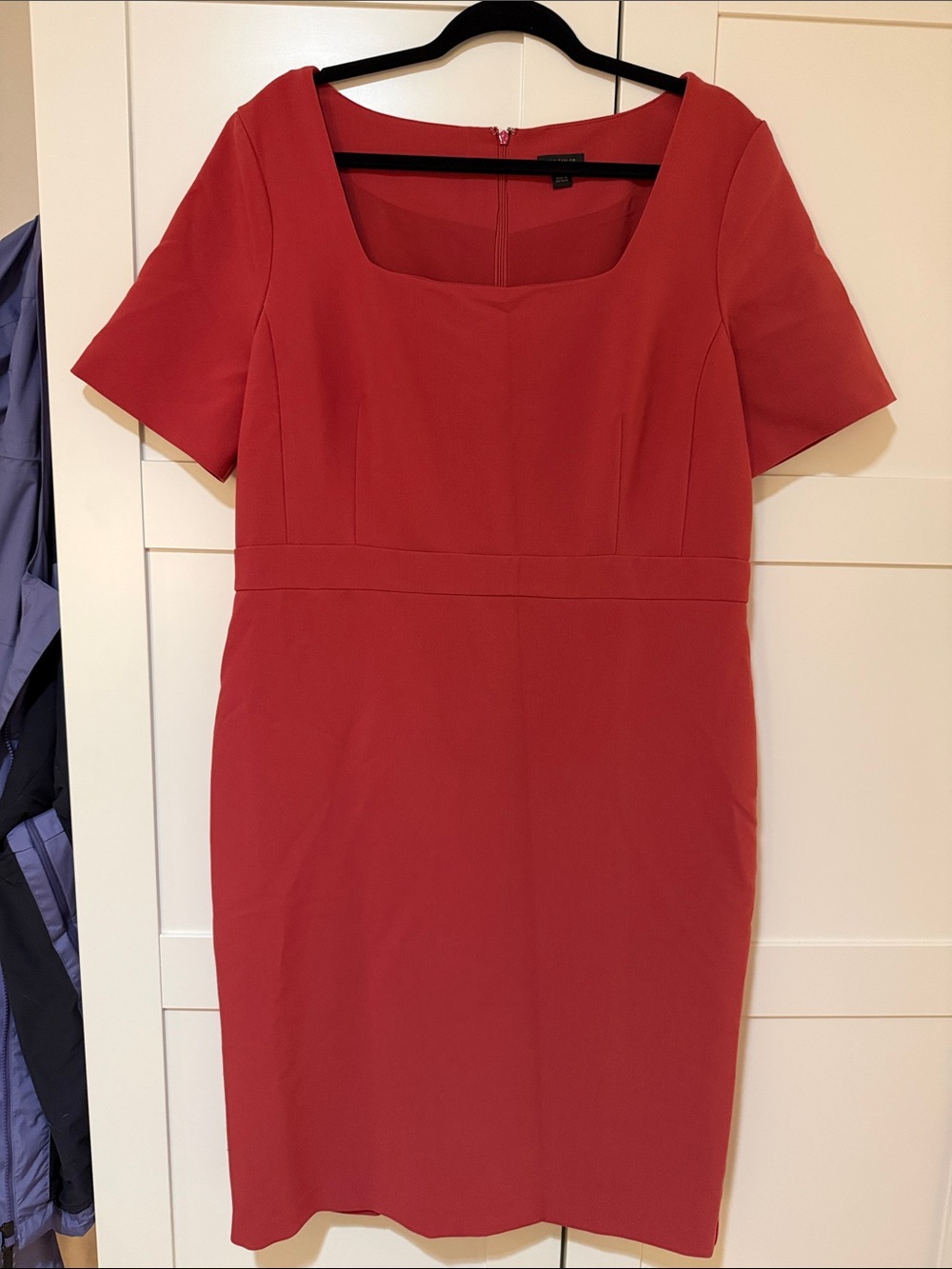 Women’s Red Sheath Dress - Classic Square Neck
